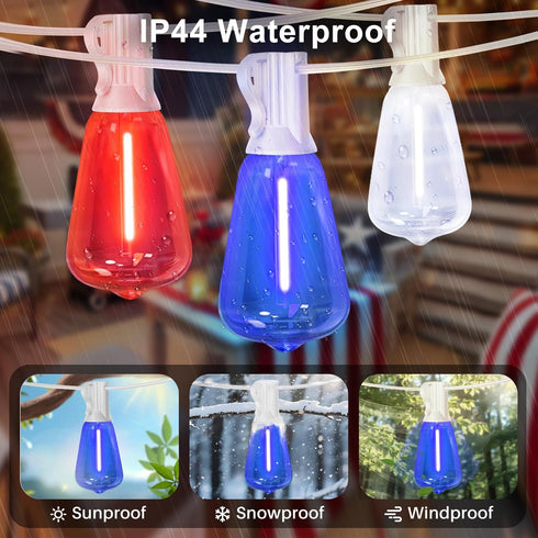 26Ft ST38 12+1 Bulbs 4th LAMPHOME Red White Blue LED String Lights, Patriotic Red White and Blue Lights Outdoor