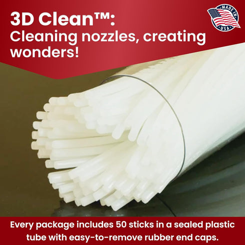 3D Fuel 3D Clean Printer Nozzle Cleaning Filament, 50 Sticks 1.75mm +/- 0.03mm, Made in USA