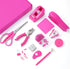 Hot Pink Desk Accessory Kit, Cute Office Supplies Set with Stapler, Remover, Hole Punch, Tape Dispenser, Scissors
