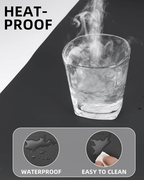 Large Desk Pad Mat, Mouse Pad, Non-Slip PU Leather Desk Blotter, Waterproof Keyboard Mat for Office/Home (Black, 48" x
