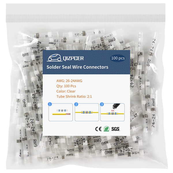 100 Pcs 16-14 AWG Solder Seal Wire Connectors, Heat Shrink Solder Connectors for Waterproof Electrical Wiring
