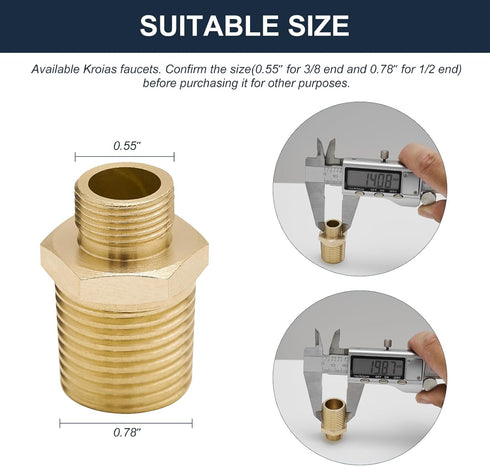 Water Hose G 3/8 Male to G 1/2 Male Reducer Adapter, 2 Pieces, Brass Compression Fitting