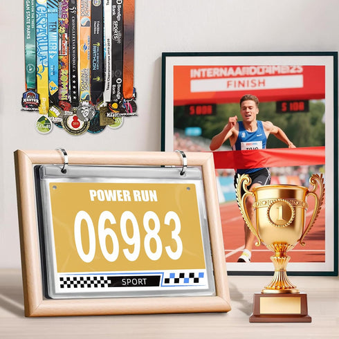 Album, 24 Race Bib Vinyl Sleeves, Display Holder With Cover for Marathon, Running Race Numbers