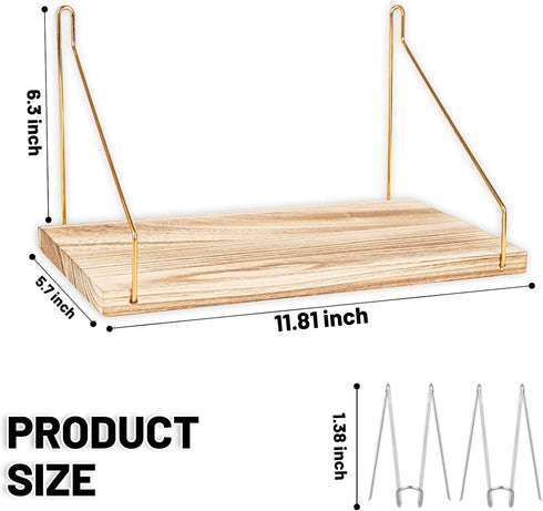 KjsEphitelian 2-Pack Hooks12x6.0in Cubicle Shelf For Fabric Walls With Wooden Cubicle Shelf Hanging Gold Bracket Use