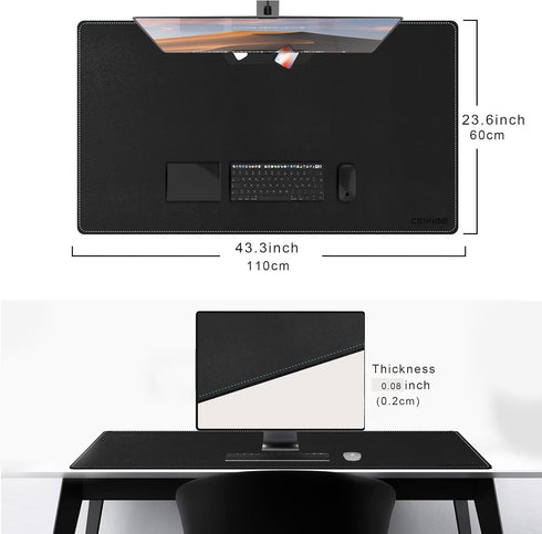 CENNBIE Leather Desk Mat Large, 43.6" x 23.6" Non-Slip Mouse Pad, Waterproof PU Leather for Office and Home (Black)