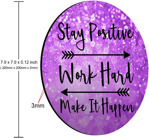 Custom Round Mouse Pad - Stay Positive Work Hard Inspirational Quotes Art Purple Glitter Black, 7.9 x 7.9 x 0.12 Inch