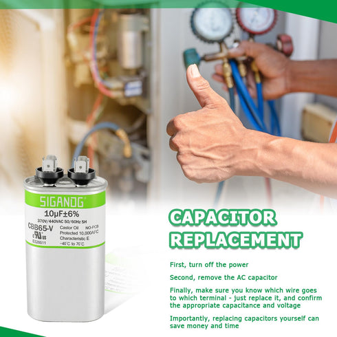 10 uF 370 or 440 Volt CBB65 Capacitor for AC Motor Run, Heat Pump, Air Conditioner, HVAC, Replacement 10 MFD