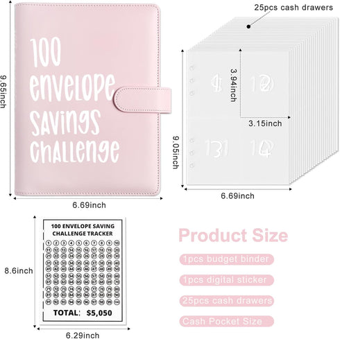 Money Saver Budget Binder Book with Pouches, 100 Envelope Challenge Binder with Numbers, A5 Money Budget Envelopes for Cash Saving $5,050 Pink by Chillyfar