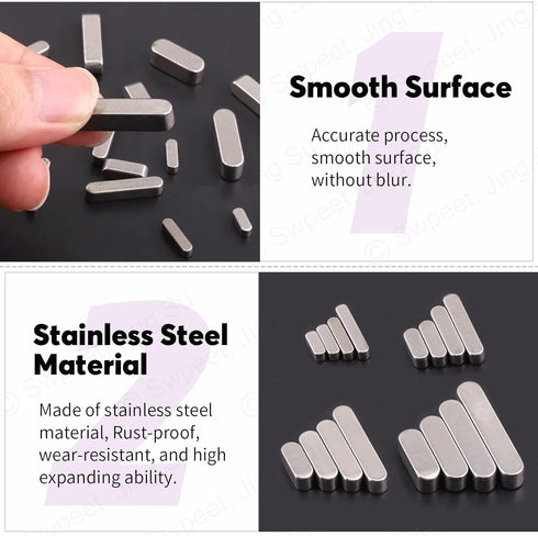 Swpeet 140Pcs 16 Sizes Stainless Steel Round Ended Feather Key Parallel Drive Shaft Keys Set
