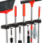 Upgraded Mop and Broom Holder Wall Mount, 5 Racks 4 Hooks, Stainless Steel Organizer for Closet, Garage, Kitchen
