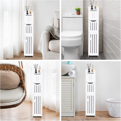 ShellKingdom Toilet Paper Holder Stand, Bathroom Storage Cabinet with Doors and Shelves, Slim Storage Cabinet