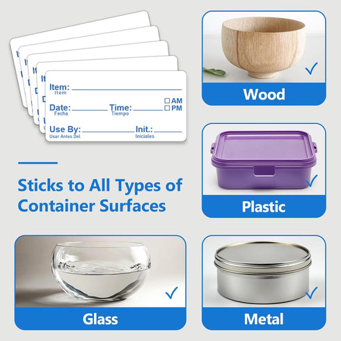 Risepekt 200 2"x1" 30 Pcs Dissolvable Food Labels Roll, Dishwasher Safe, Dissolves in Water in Sec, Removable Freezer