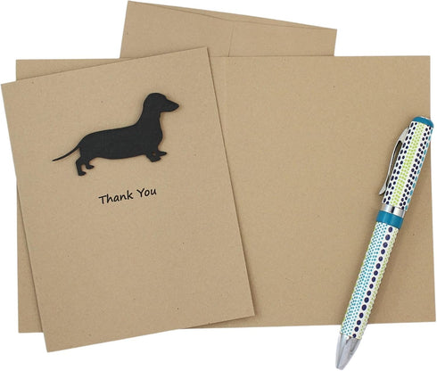 Embellish by Jackie Dachshund Smooth Coat Thank You Card | Handmade Weiner Dog Black Notecard | Greeting Card Blank