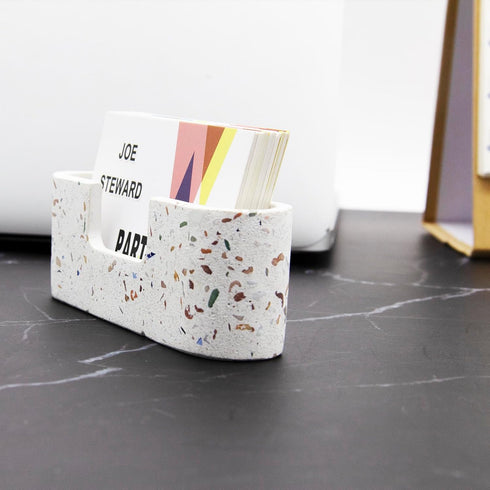 PARTSPOWER Cement Business Card Holder for Desktop, Horizontal Name Card Display Organizer, Business Gift Accessory