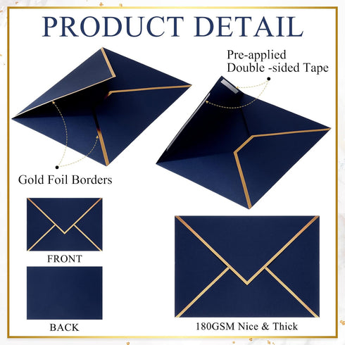 Epakh 100 Pcs Christmas A7 Invitation Envelopes, Gold Border 5 x 7 Thick Self Adhesive for Wedding Cards