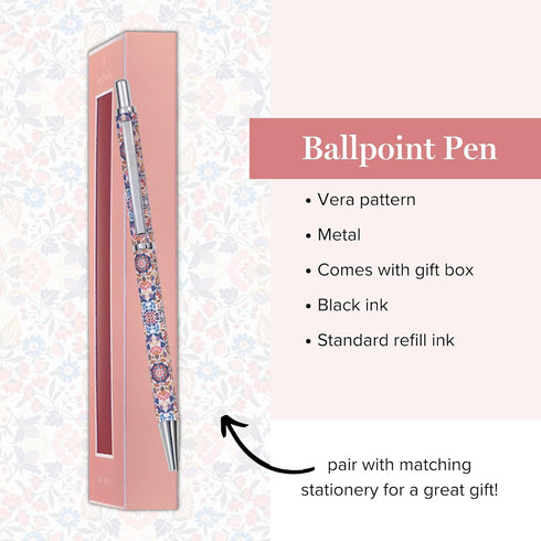 Vera Bradley Ballpoint Pen with Gift Box, Black Ink, Metal, Enchanted Mandala, Accepts Standard Refills