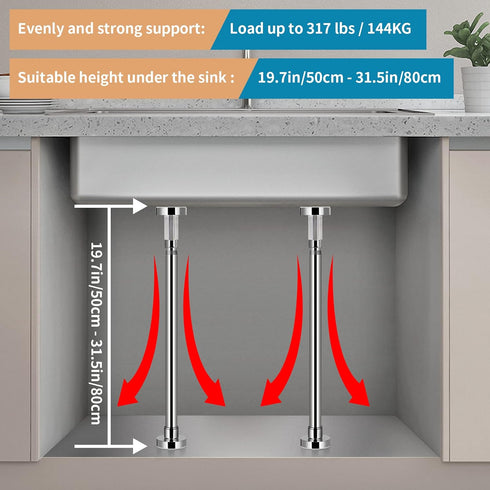 2 Pcs Undermount Sink Brackets Adjustable, Stainless Steel Sink Support Legs for Kitchen, Bathroom