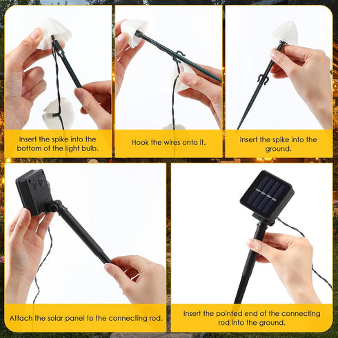 Grinsvalley 50LED 23FT 8 Mushroom Solar Lights for Garden Outdoor Solar Powered Garden String Lights Waterproof
