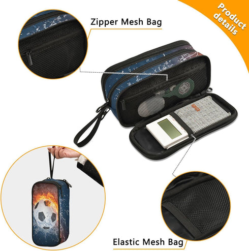 Soccer Football Ball Pencil Case Box Boys Girls Large Pencil Pouch with Zipper Compartments Big Capacity Stationery Pen Bag Organizer for Kids Teens Adults School Office