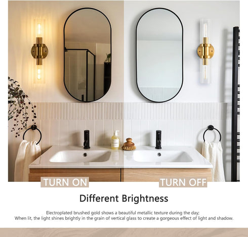 addigi 17.5 inch 2-Light Inch Gold Wall Sconces, Modern Wall Sconces Lighting with Stripped Glass Shade, Gold Vanity