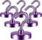 Neosmuk 6 Pack Heavy Duty Magnetic Hooks, Strong Neodymium Industrial Hooks for Fridge, Toolbox, Grill (Purple)