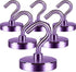 Neosmuk 6 Pack Heavy Duty Magnetic Hooks, Strong Neodymium Industrial Hooks for Fridge, Toolbox, Grill (Purple)