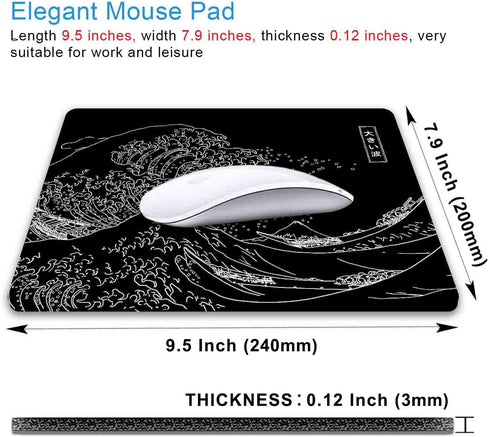 IMAYONDIA Japanese Great Wave Mouse Pad, Black Anime Gaming Mousepad, Non-Slip Rubber Base, 9.5 x 7.9 Inch