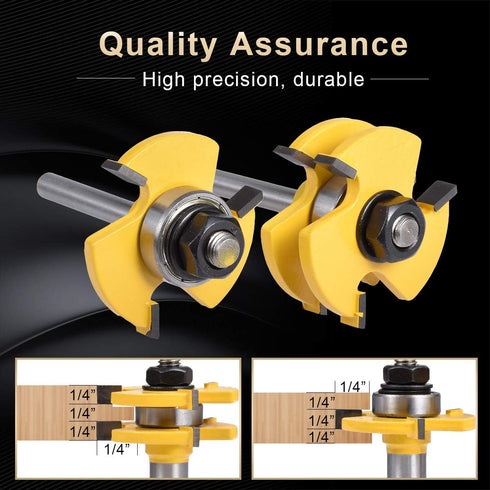 KATUR Tongue and Groove Router Bit Set, 1/4 Inch Shank Grooving Router Bit, 3 Teeth T Shape Woodworking Tools
