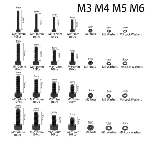 700Pcs 304 Stainless Steel M3 M4 M5 M6 Hex Socket Head Cap Machine Screws Bolts Nuts Washers Assortment Kit for Home Decoration Factories Repair Kitchens Shops Outdoor Construction