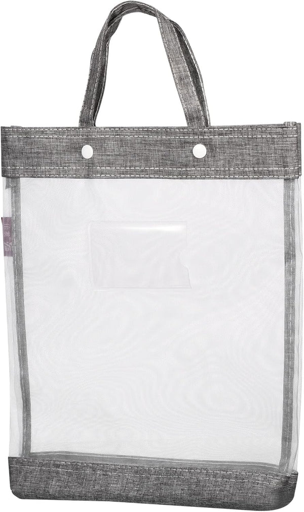PATIKIL Nylon Document Bag with Handle, Mesh Transparent Handbag for Office Business, Gray