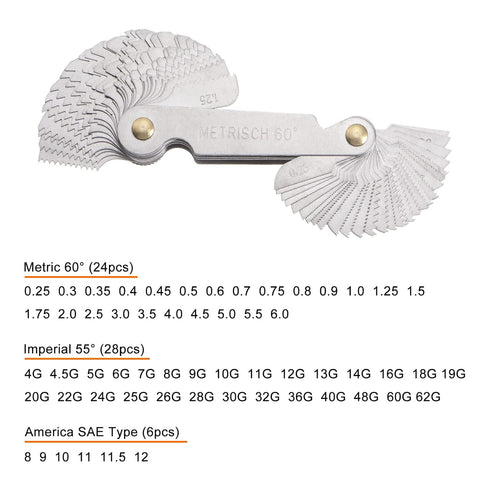 58 Pcs Metric & British Whitworth & US Screw Gauge Thread Pitch Gauge Measuring Tool for Industrial Measurement