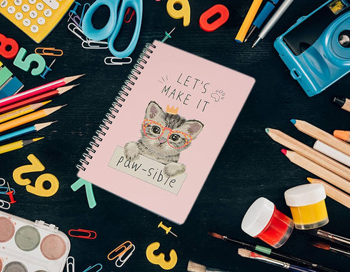 Yansanido Spiral Notebook, 4 Pcs A5 Thick Cat Design, 80 Sheets, 4 Color, 160 Pages Journals for Study