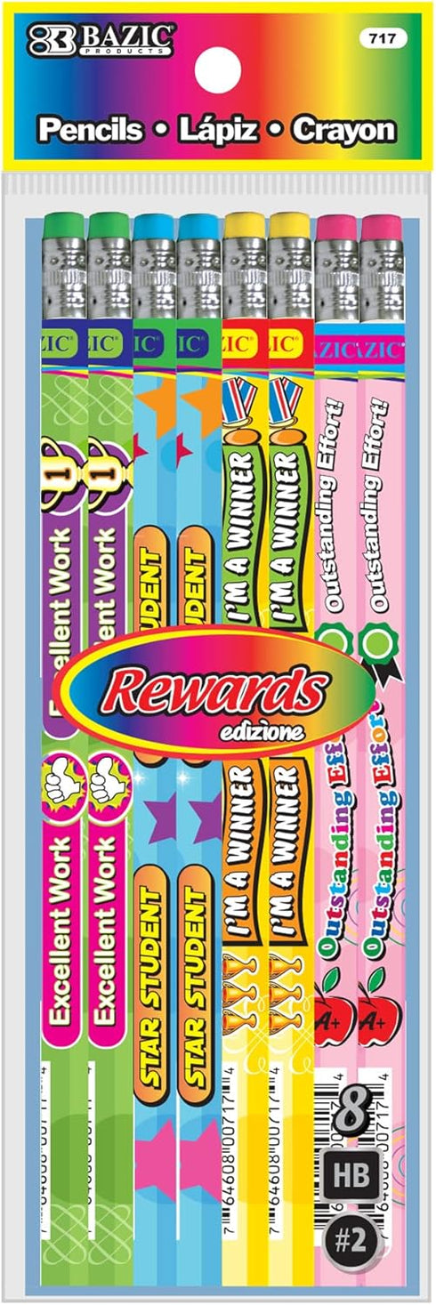 BAZIC Wood Pencil Reward Incentive Pencils, Unsharpened for Kids Student Artist Writing Drawing, Latex Free Eraser