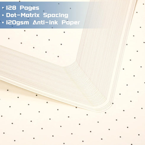 Dotted Journal/Notebook: Dot Grid Hard Cover, Premium Thick Paper, 5.3'' x 8.26'', Black Smooth Faux Leather, Deep Blue
