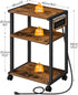 HOOBRO 3-Tier Industrial Printer Stand with Charging Station, Rolling Printer Cart, Adjustable Shelf and Hook, Rustic