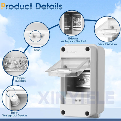 Waterproof Distribution Protection Box, IP65 ABS Plastic Breaker Electrical Box with Transparent Cover for Circuit