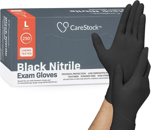 Black Nitrile Exam Gloves, Ultra-Strong Disposable Powder-Free Medical Gloves for Cooking & Healthcare, Large, 250 Count