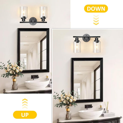 Unicozin 2 E26 (Bulbs Light Vanity Lights, Black Wall Sconce Light with Clear Glass, Bathroom Light Fixtures, Wall
