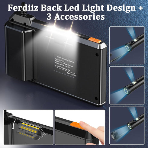 Ferdiiz 4.3" Screen,1920P 8 Lights,16.4ft Light,IP67 Dual-Lens Borescope with Light, Endoscope Camera with Light
