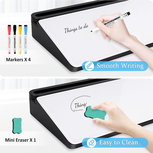 DOLLAR BOSS Small Glass Desk Whiteboard with Storage Drawer, Desktop Dry Erase Board, Office Supplies with 4 Markers