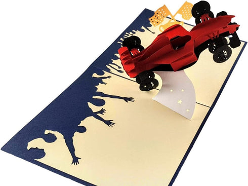 iGifts And Cards Formula One 1 Racer 3D Pop Up Greeting Card - Car Racing, F1, Checkered Flag, Grand Prix, Happy