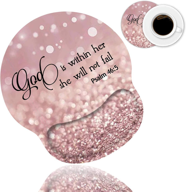 Ergonomic Mouse Pad with Wrist Support - Cute Non-Slip Coffee Coaster for Home Office, Christian Quote