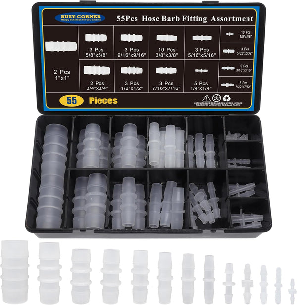 55Pcs Hose Barb Fittings Kit, 13 Sizes Pipe Connector Joint Splicer for Aquarium Gas Liquid Air