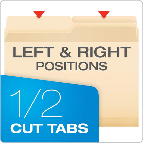 Pendaflex Reinforced File Folders, Extra Durable Manila, Letter Size - 1/2 Cut Tabs, 24 Per Pack (86221)