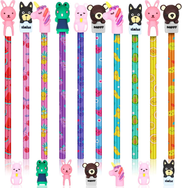 Glenmal 100 Pcs Scented Pencils for Kids, HB Graphite with Cartoon Pencil Toppers, Gift for School
