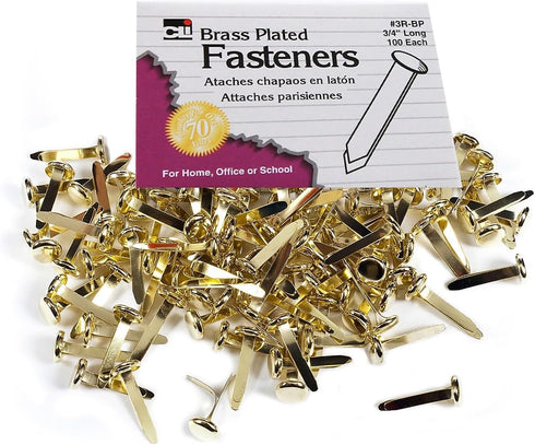 Charles Leonard Brass Plated Paper Fasteners, 3/4", 100 Per Box, 20 Boxes
