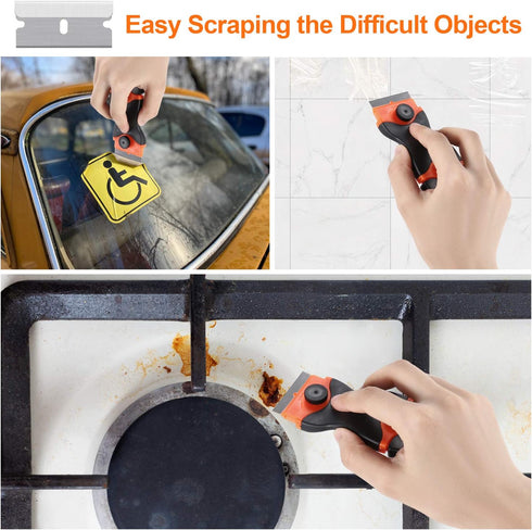 2PACK Razor Blade Scraper, 2-in-1 Tool with 12Pcs Plastic & 7Pcs Metal Blades for Multi-Purpose Cleaning