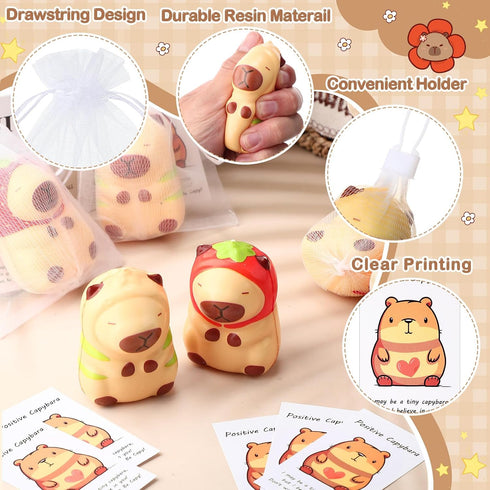 RoundFunny 48 Set Capybara Party Favors Positive Capybara Squeeze Stress Balls with Cards & Bags Mini Animal Stress