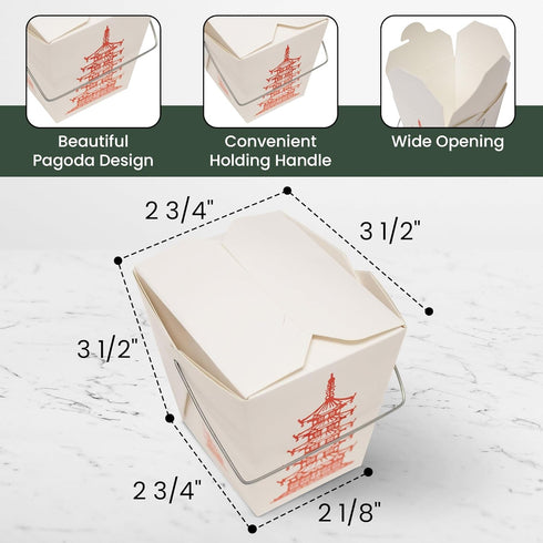15 Count 16 oz Pagoda Wire Handle Chinese Takeout Box