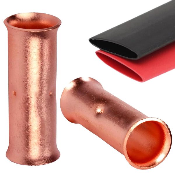SVAAR 4 Gauge Butt Splice Connectors, 20 PCS 4 AWG Non-Insulated Butt Connectors with 20 PCS 3:1 Heat Shrink Tube